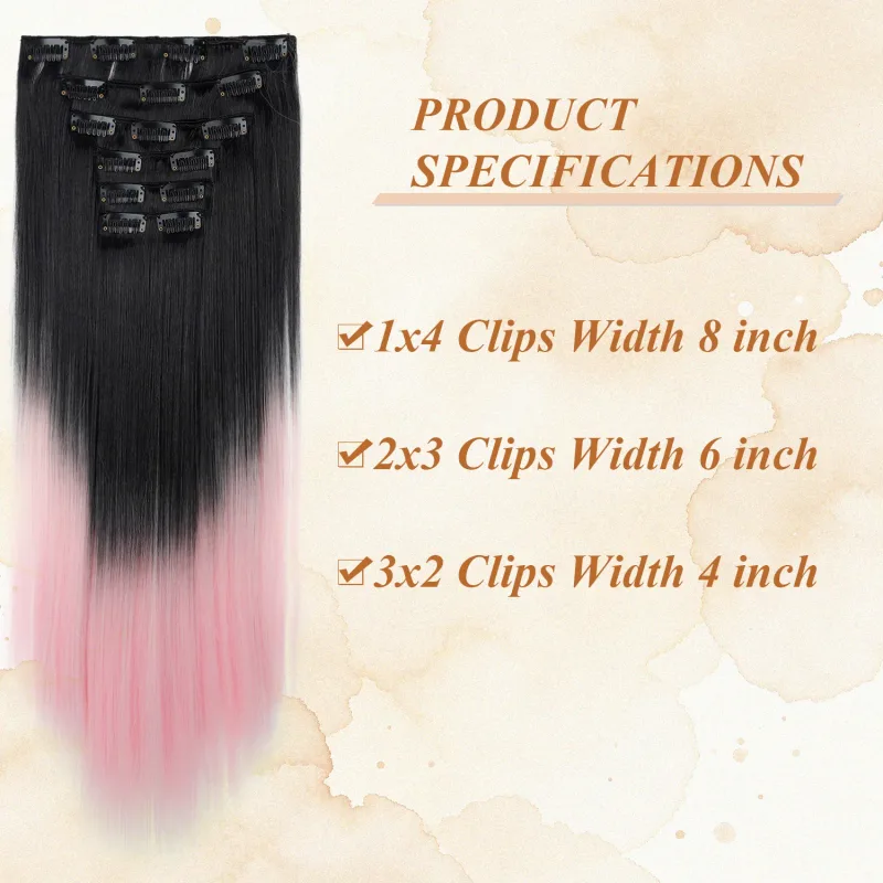 6 ks 24palcových Ombre Color Clip-in prodloužení vlasů Dlouhé syntetické rovné příčesky Vrstvené měkké neviditelné Clip In prodloužení — image 3