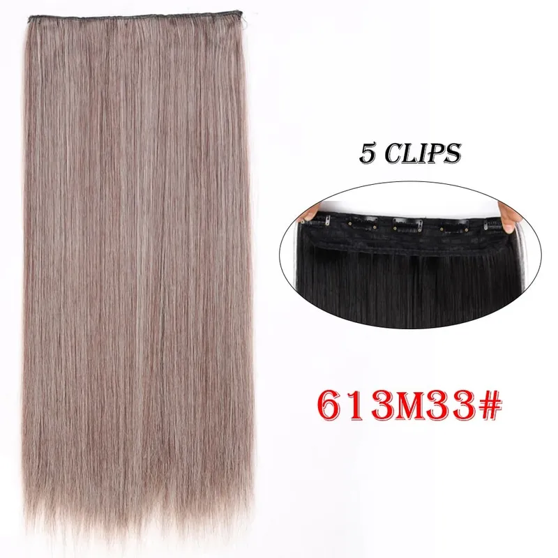 One Piece Clip In Hair Extensions 24" Straight Thick Synthetic Clip In Hairpieces Highlights Black Brown Soft For Women Daily
