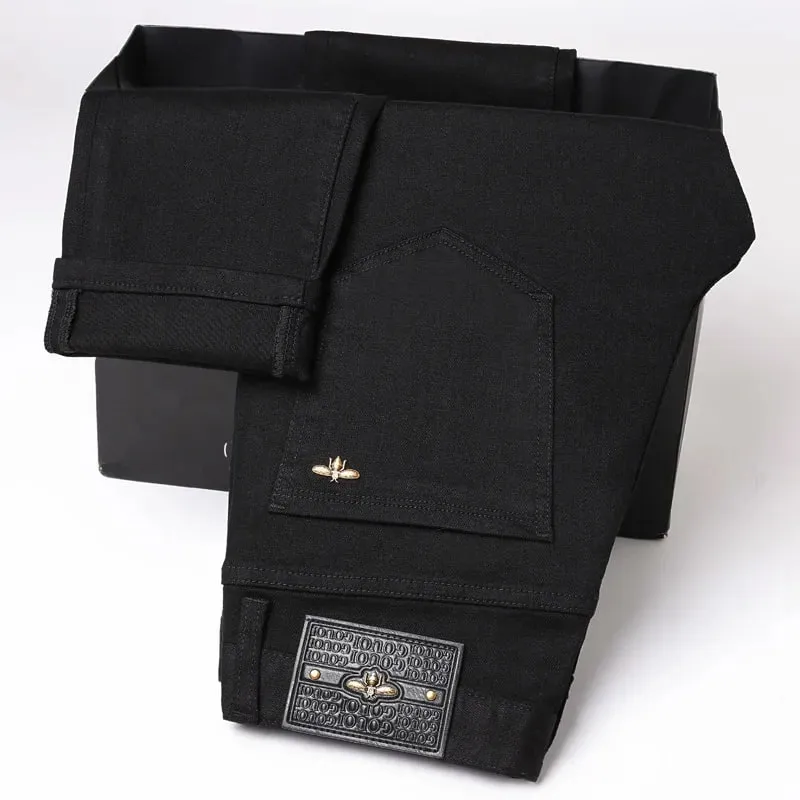 Pure black jeans for men simple fashionable light luxury trendy stretchy slim fit high-end versatile denim long pants — image 4