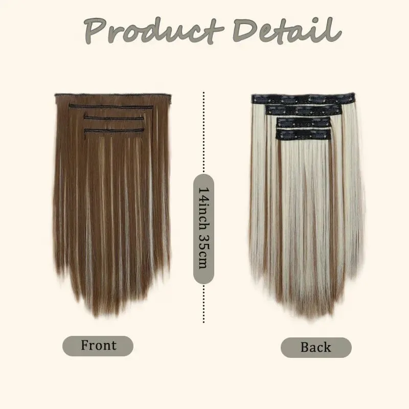 35CM Tổng Hợp 4 Cái/bộ Kẹp Trong Tóc Ngắn Thẳng Kiểu Tóc Tóc Vàng Đen Bộ Tóc Giả Chịu Nhiệt Giả Tóc — image 3