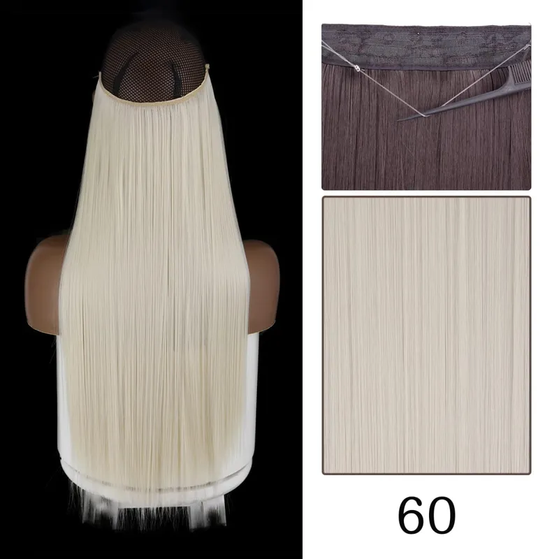 Synthetic Long Straight No Clip One Piece Hair Extension Natural Adjustable Line False Hairpiece For Women