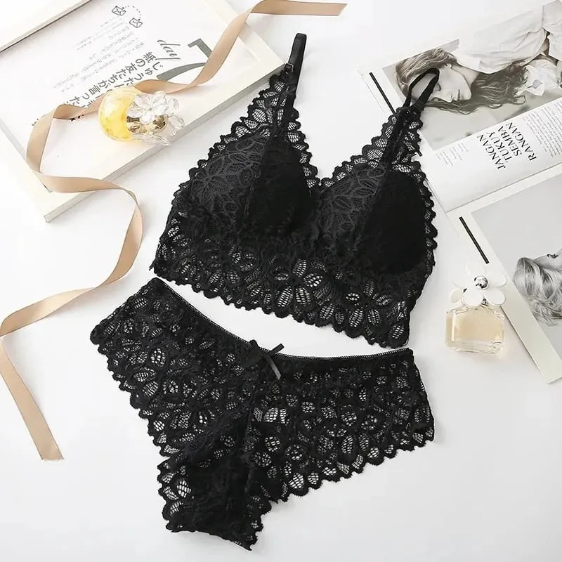 Sexy Spitze Frauen Unterwäsche Set Nahtlose Draht Frei Bh-Sets Aushöhlen Bh und Panty Sets Für Frauen Stickerei Dessous dessous