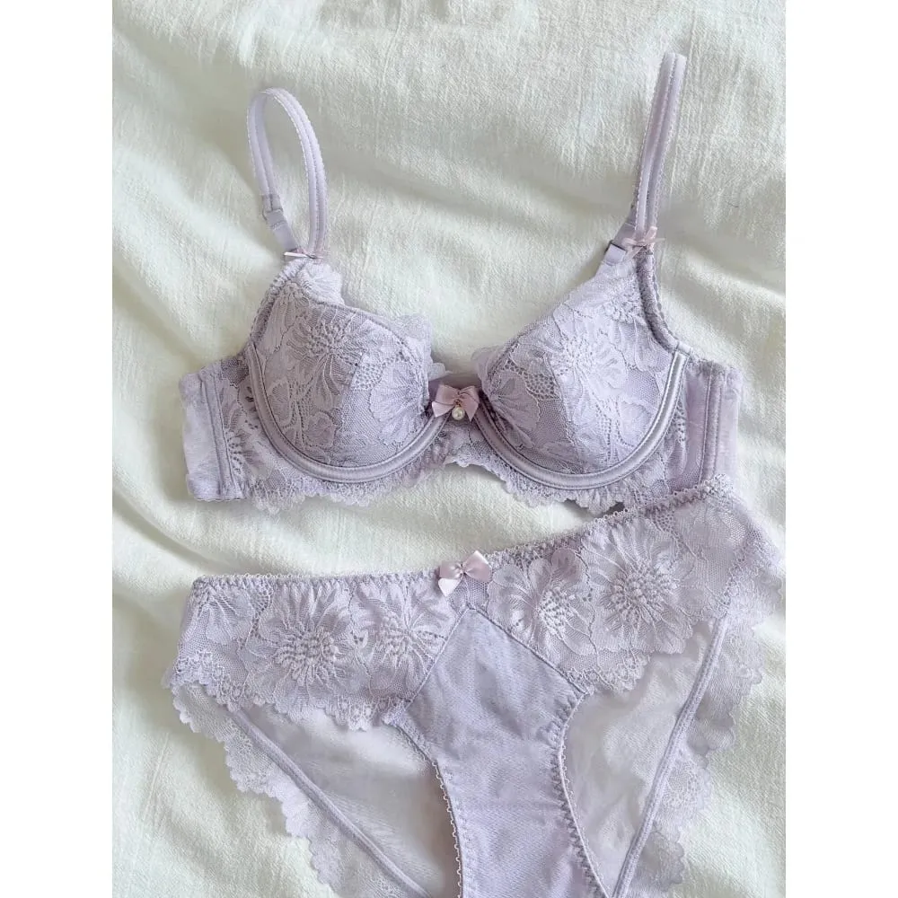 Reggiseno di pizzo francese viola ricamato con ferretto morbido minimizzatore busto grande ascensore anti-abbassamento raccolta supporto lingerie quotidiana set reggiseno 32-38 — image 1