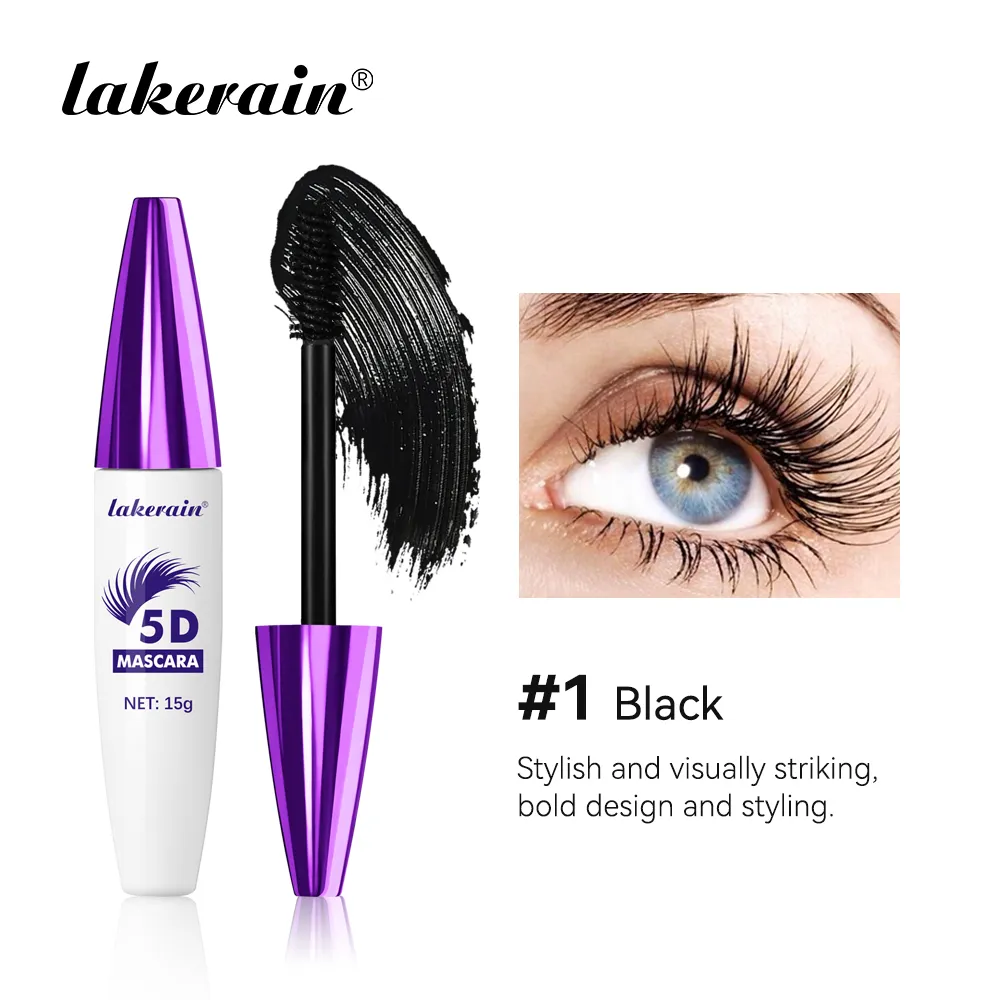 Lakerain 5D Mascara Eyelashes Lengthening Long-Lasting Intense Black Waterproof Nourishing Smudge-Proof Mascara Eye Makeup — image 3