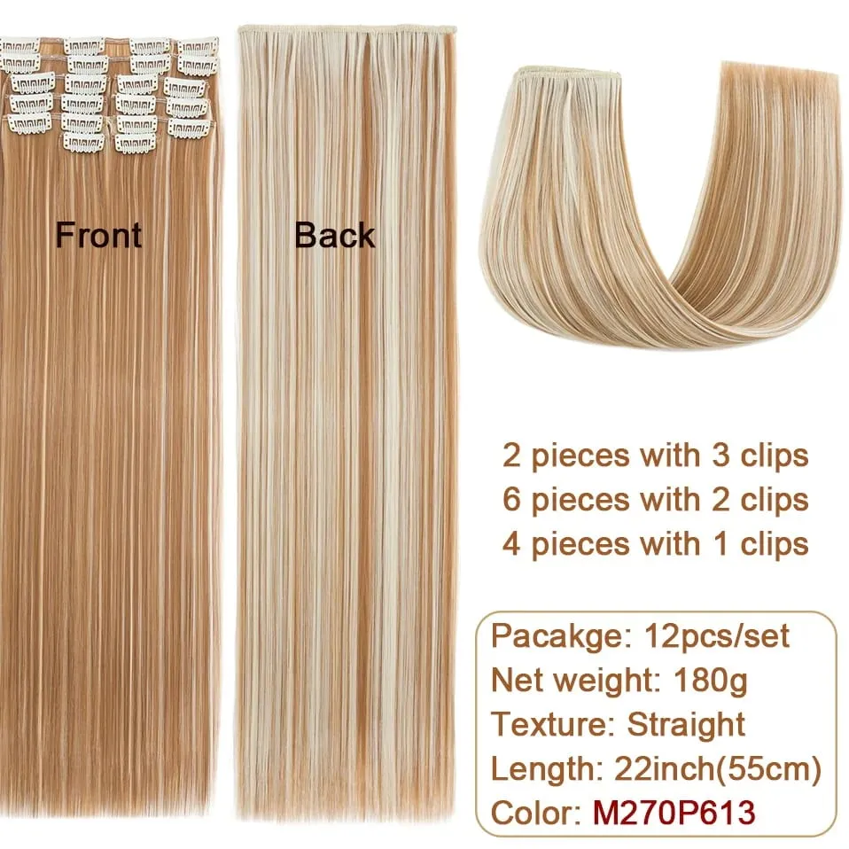 180g Straight Clip in hair extensions 22" 12PCS Hair Extensions for Women Full Head Heat Resistant Synthetic Hairpiece — image 11