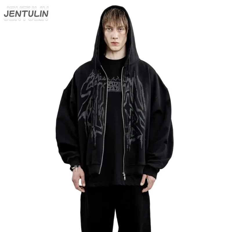 Y2K Retro Hoodie Men's Satan Club Print STNCLB Zip Pullover Sweatshirts High Street Hip Hop Streetwear Oversized Clothing Jacket — image 11