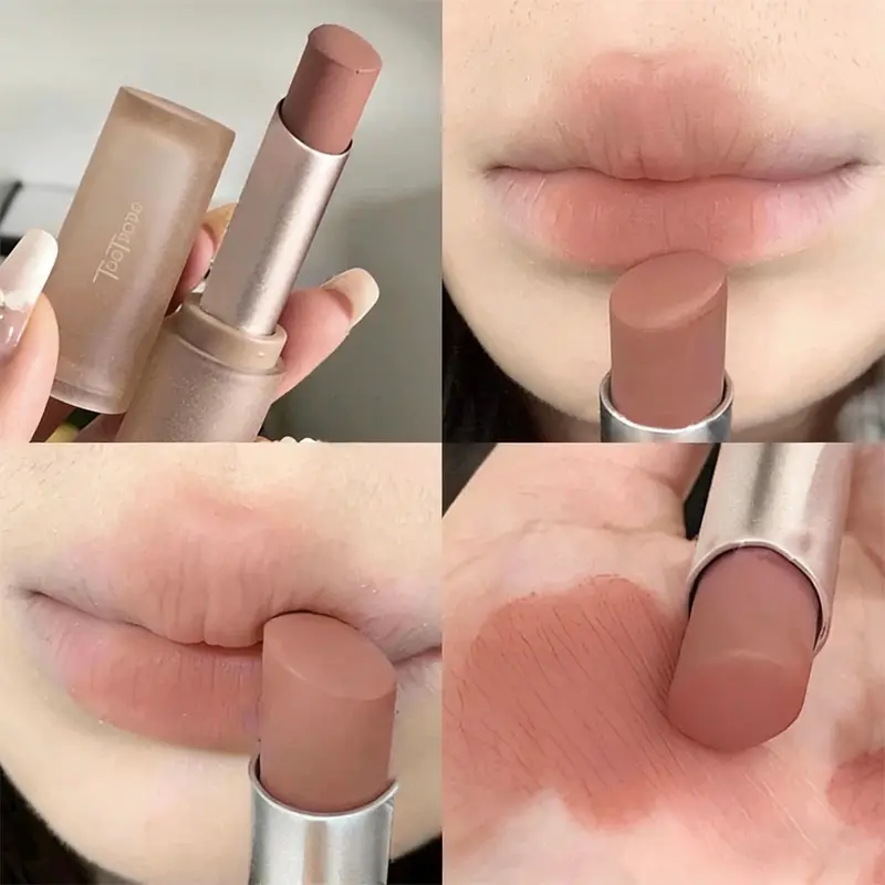 Matte Velvet Lipstick Cool Brown Silky Long Lasting Waterproof Non-stick Cup Lip Gloss Soft Mist Nude Tint Lipstick Lip Makeup — image 2