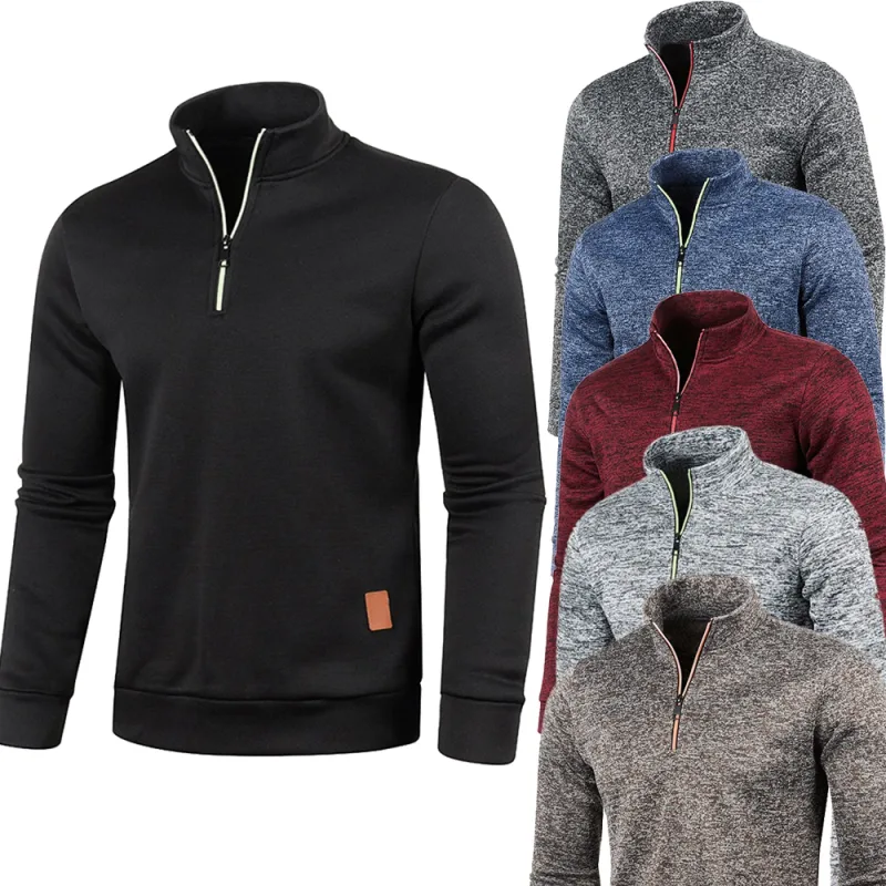 Men's Collar Half zipper Sweatshirts Spring Autumn Casual Pullover for Male Sweat Outdoor Turtleneck Coats Solid Sports Clothing — image 5