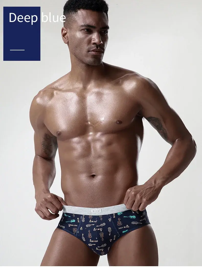 Cotton Man's Underwear Plus Size Briefs Sexy Underpants Breathable Briefs Bikini Gay Print Shorts Cueca Male Panties