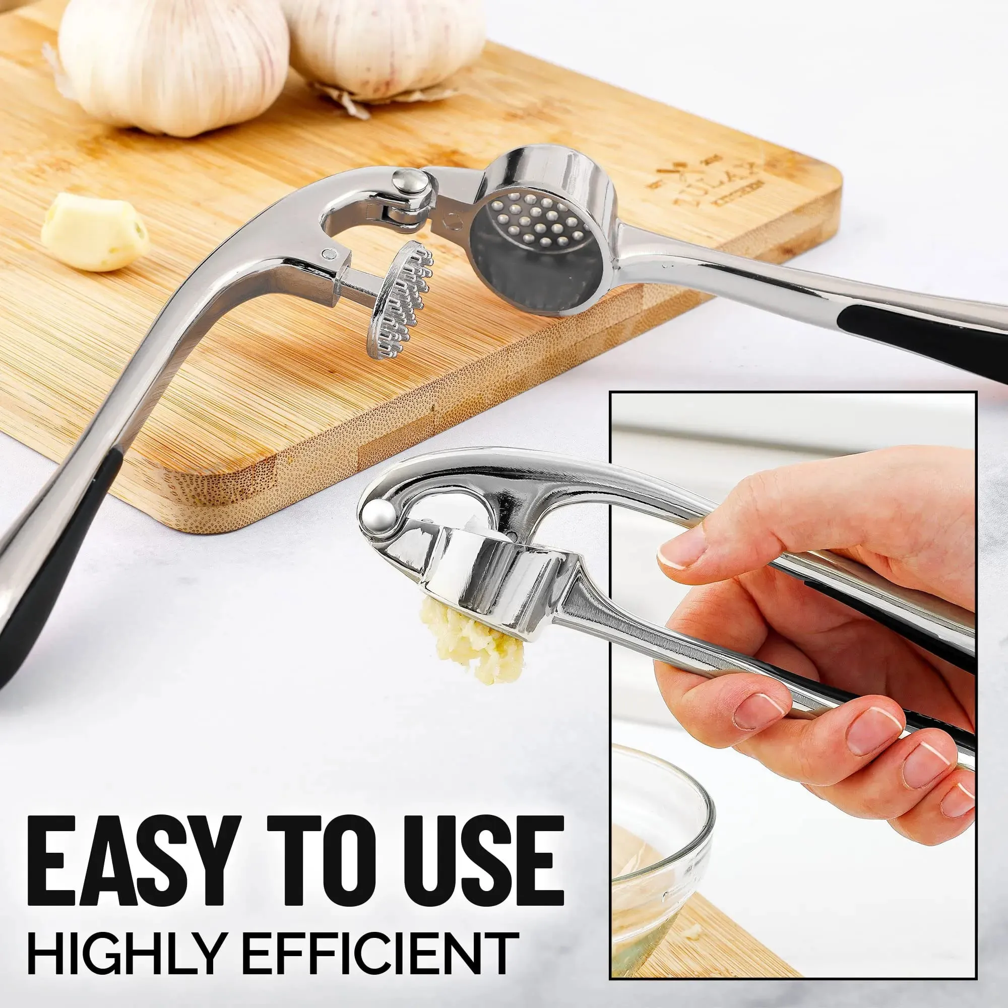 Kitchen Premium Garlic Press Rocker Crusher Dishwasher Safe Professional Garlic Mincer Grinder Tool - Easy-Squeeze Easy-Clean