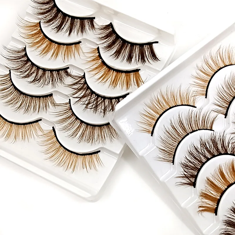 5Pairs Mix Brown Eyelashes Coffee Color Fake Lashes Blonde False Colored Eye Lash Extension Long Natural Faux Mink Cils — image 4