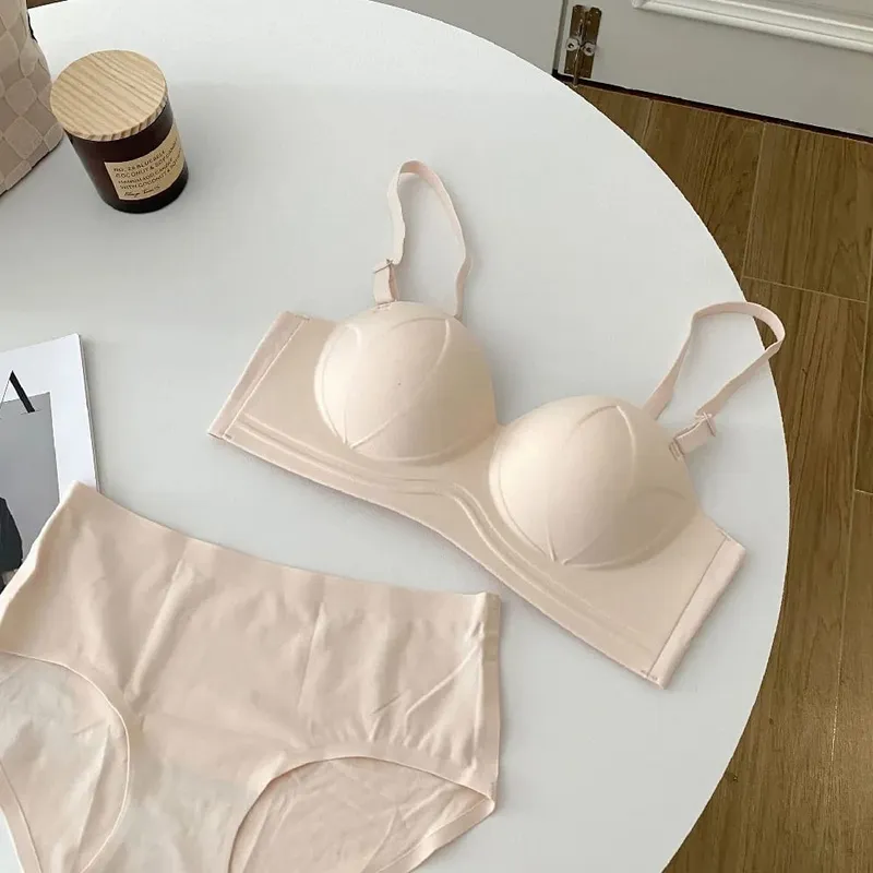 Seamless Half 1/2 Cup Girls Intimates Non-Slip Bra Sets For Women Small Wire Free Non-Slip Lingerie Push Up Underwear Panties