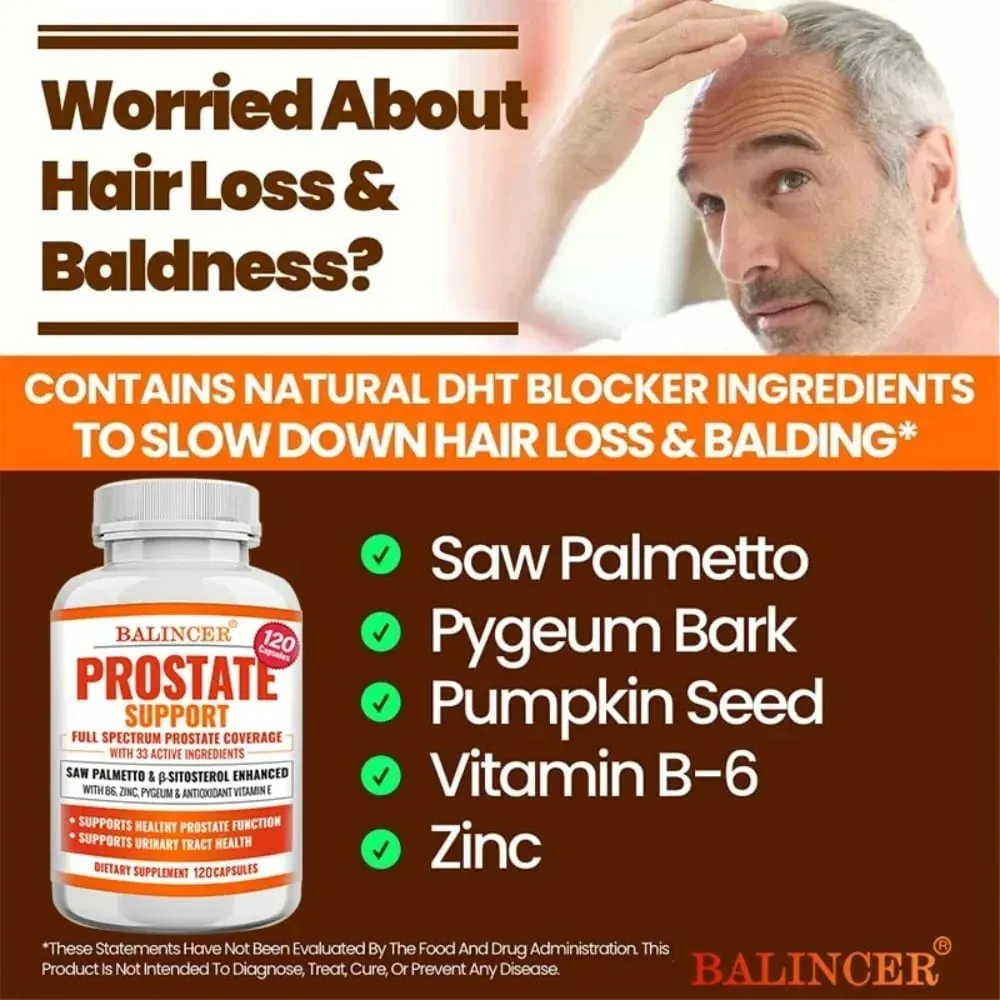 Suplementos de próstata Saw Palmetto Respaldo para la salud de la próstata con 33 ingredientes para una frecuencia de micción saludable y mejorar el sueño
