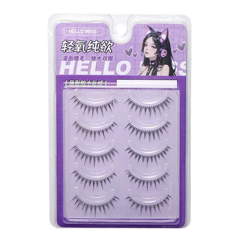 5 Pairs False Eyelashes Lash Extension Reusable U-shaped Natural Fake Lashes Make Up Transparent Stem Korean Eye Makeup Tool