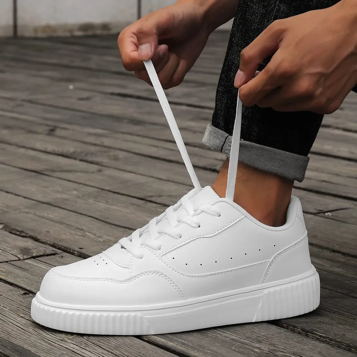 Unisex สีดำรองเท้าสเก็ตบอร์ดแพลตฟอร์มน้ำหนักเบา Minimalist รองเท้าผ้าใบผู้ชายผู้หญิงกีฬารองเท้าลื่นรองเท้าสเก็ตชายสบายๆ — image 6