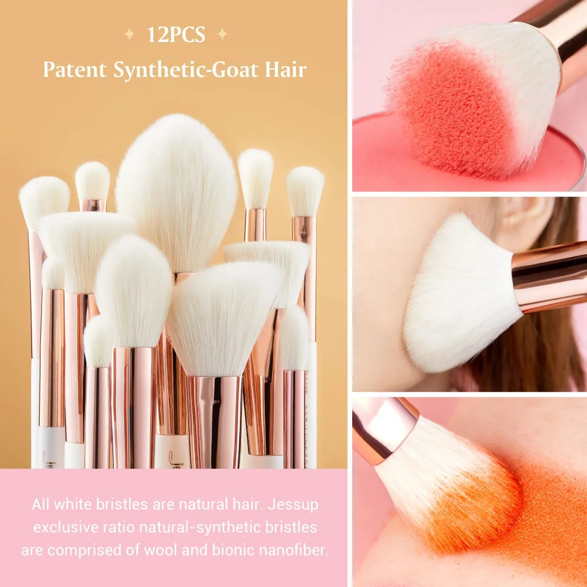Jessup conjunto de pincéis de maquiagem profissional, 6-25 peças, pincel de maquiagem, base sintética natural, pó iluminador, branco pérola t215 — image 3