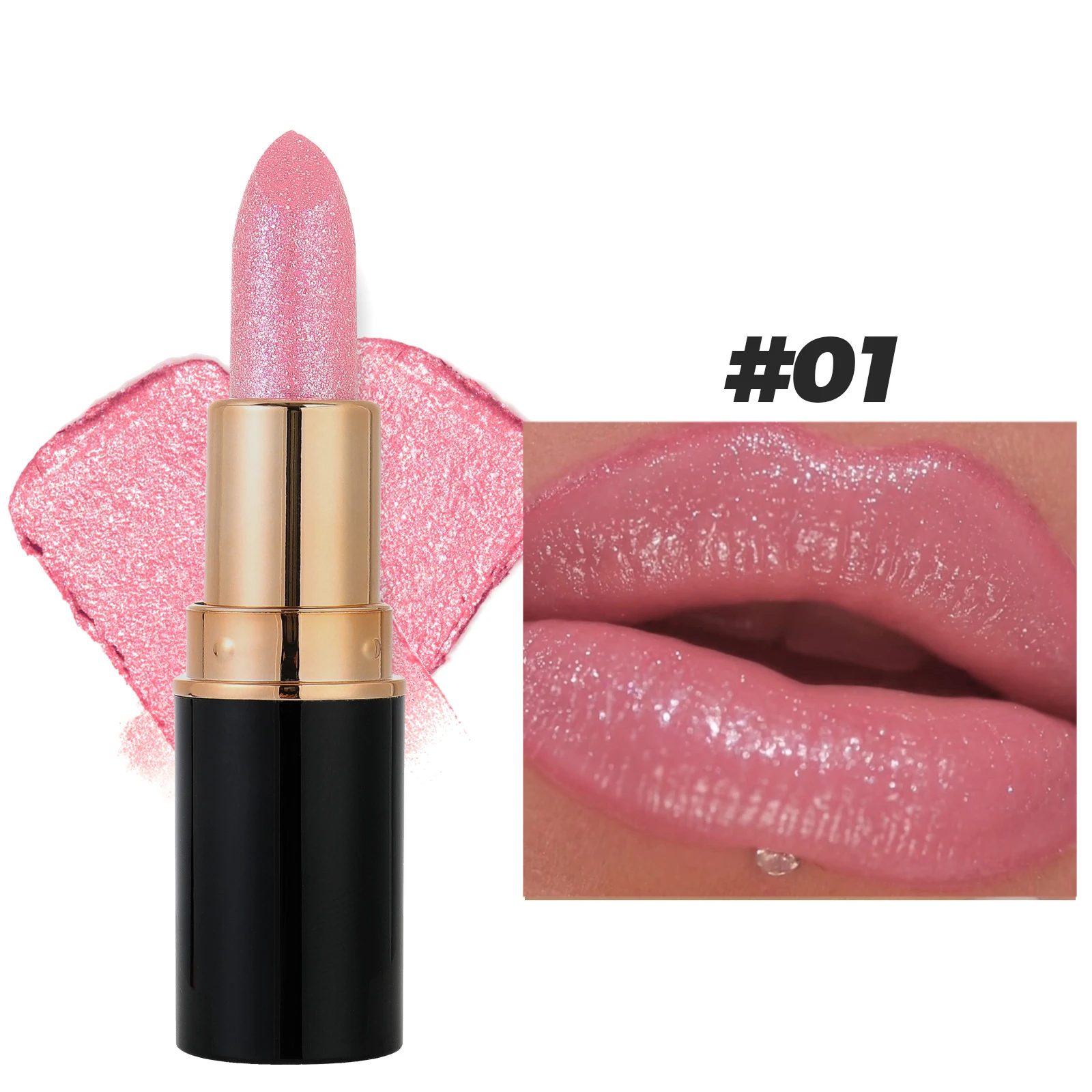 6 Colors Glitter Lipstick Waterproof Lasting Diamond Pearlescent Metallic Lipstick Pink Red Lip Gloss Women Lips Makeup Cosmetic