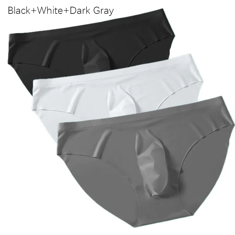3PCS/lot Men's Ice Silk Briefs Ultra-thin Transparent Seamless Underpants 3D Pouch Sexy Quick Dry Breathable Underwear Panties — image 26