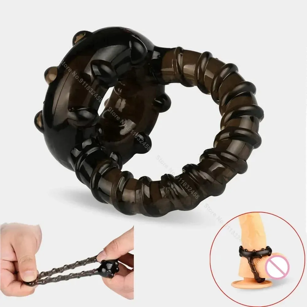 Double basket lock ring penis silicone physical delay scrotal restraint ring male timing control set sex toy — image 2