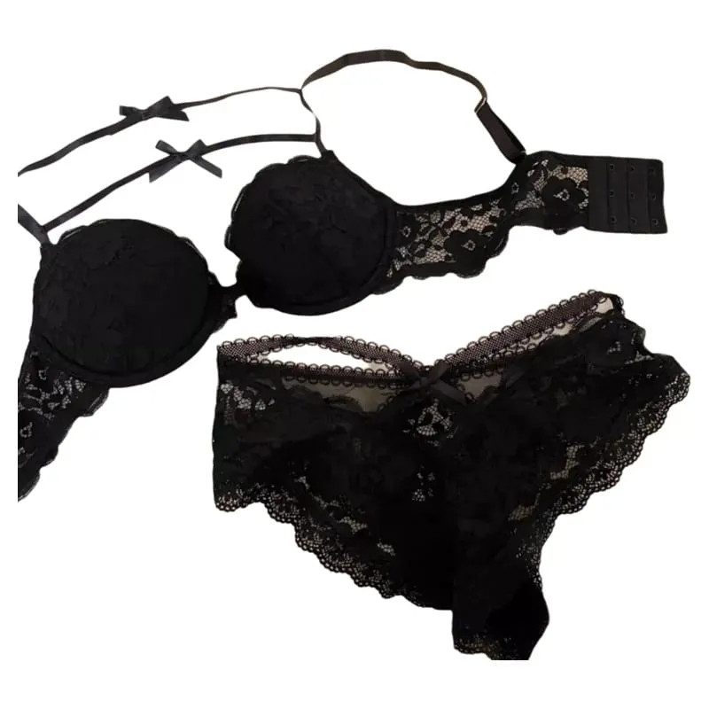 Women Lingerie Wireless Comfortable Gathering Bra and Brief Set Embroidered Mesh Embrodiered Anti-sagging Pure Desire Underwear — image 2