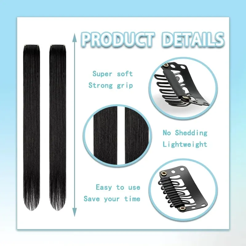 12 Pcs Clip in Hair Extensions 22 Inch Colored Hair Extensions Party Highlights Long Straight Synthetic Hairpieces for Women — image 3