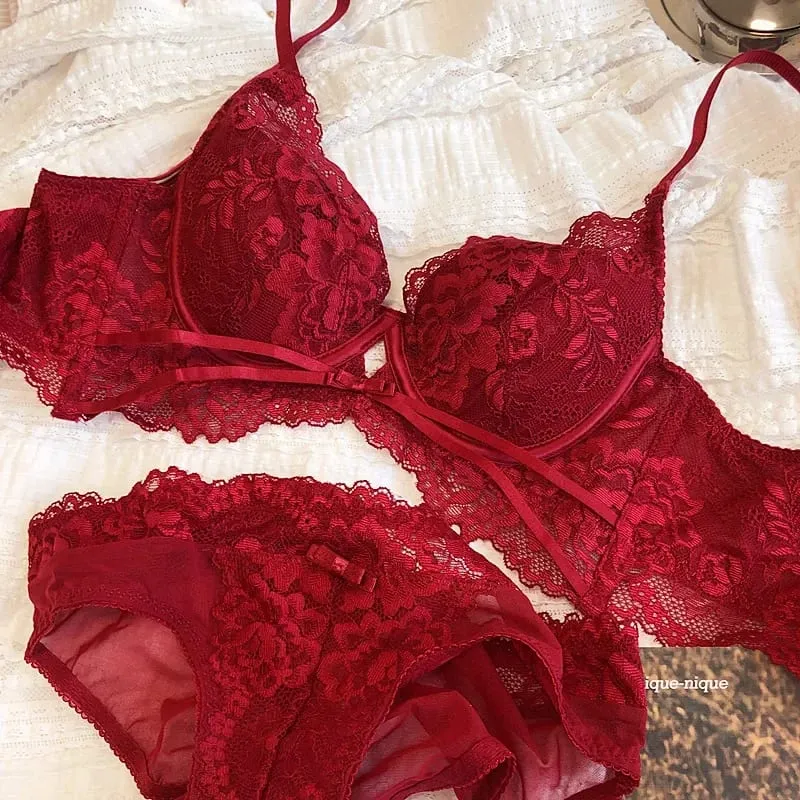 2 個夏薄型カップブラジャーセクシーなレース中空下着セット女性のためのフランス刺繍ランジェリープッシュアップブラジャーパンティーセット — image 10