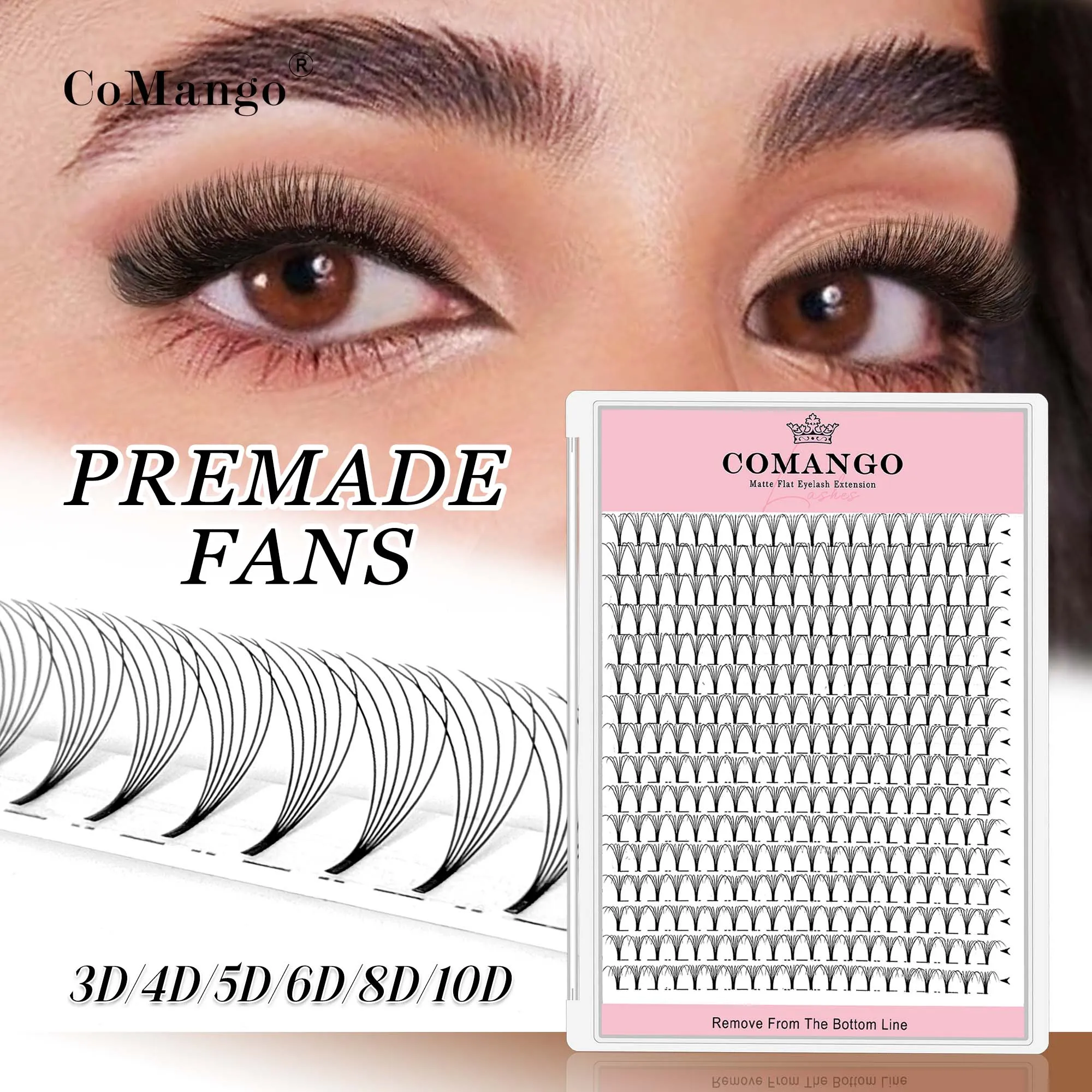 CoMango Wispy Premade Volume Fans 3-10D Individual Lashes Extension Short Stem 320 Fans Faux Mink Pre Made Russian Lashes — image 2