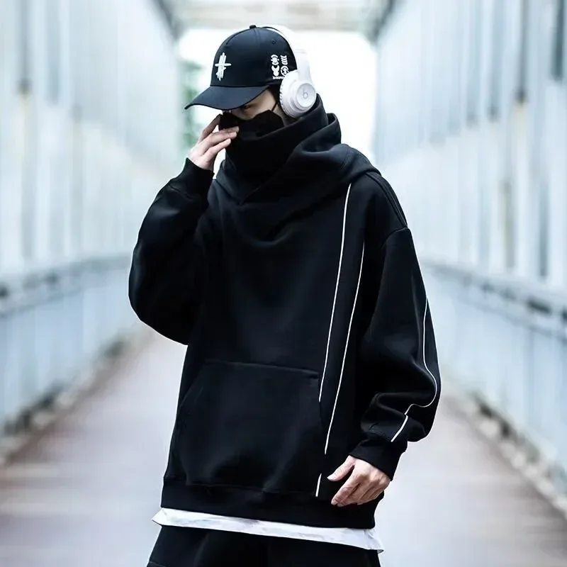 Autumn Men's Windbreaker Turtleneck Hooded Sweatshirts New Japanese Ninja Hoodies Women Line Print Oversized Y2K Vintage Hoodie — image 21