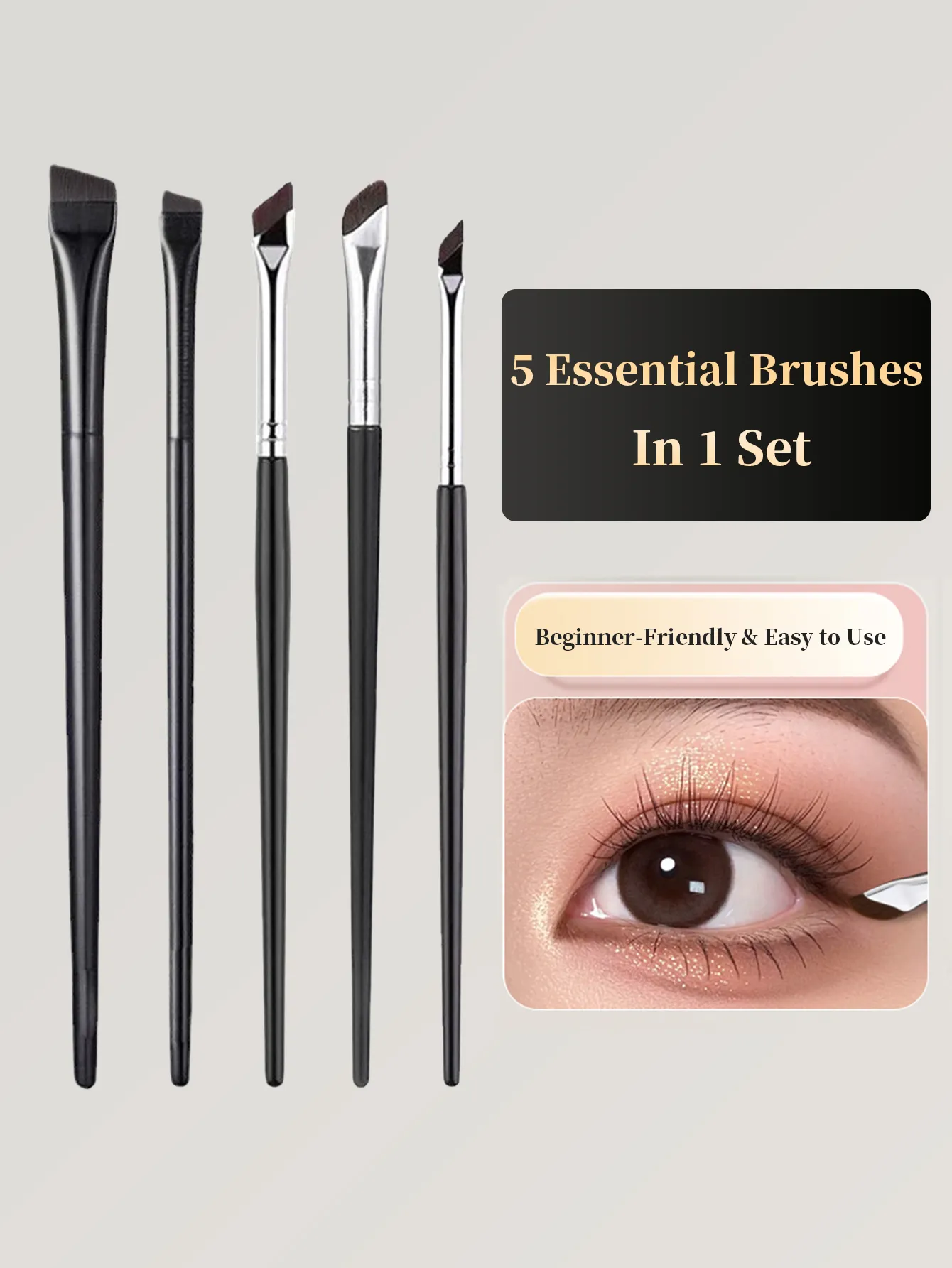 1 Set Of 5 Makeup Brushes Blade Eyeliner Brush Lower Eyelid To Flat Head Oblique Angle Eyebrow Brush Horizontal Silkworm Brush — image 1