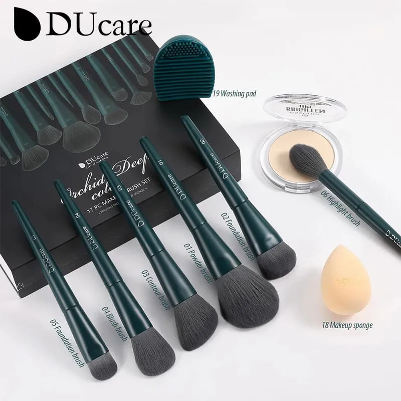 DUcare Professional Makeup Brushes Kits Synthetic Hair 17Pcs with Sponge & Cleaning Tools Pad for Cosmetics Foundation Eyeshadow