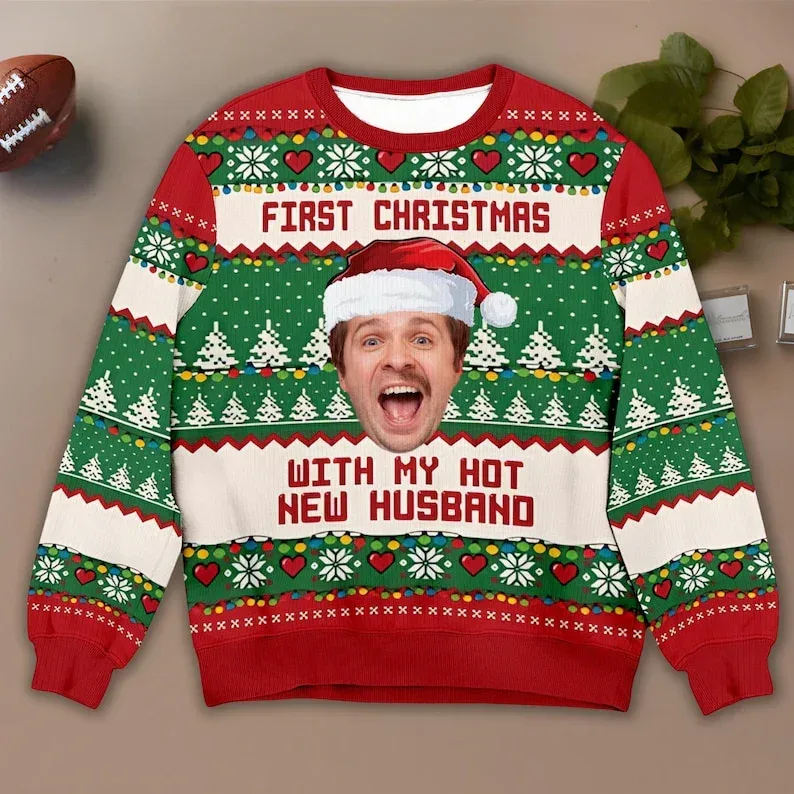 Peribadikan Foto Anda Cetakan 3D Sweater Krismas Hodoh Pakaian Seluar Wajah Keluarga DIY Baju Baju Imej Lucu Hadiah Xmas Peribadi Uniseks — image 3