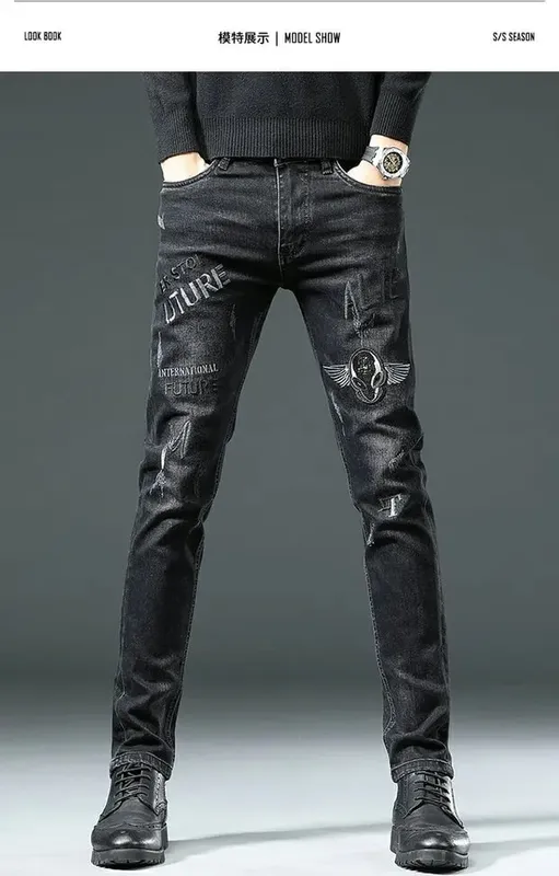 New High Quality Spring Autumn Embroidery Men Skinny Jeans Pants 90s Streetwear Cowboy Male Denim Brand Designer Hiphop trousers — image 10