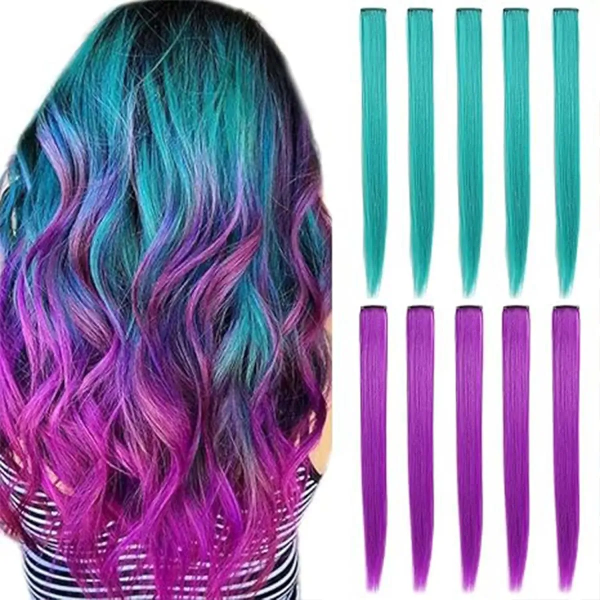 10 PCS Highlights Clip-in Synthetic Hair Extensions Hair Accessories Hairpiece for Girls Women Party Favor Cosplay Gift 22 Inch — image 18