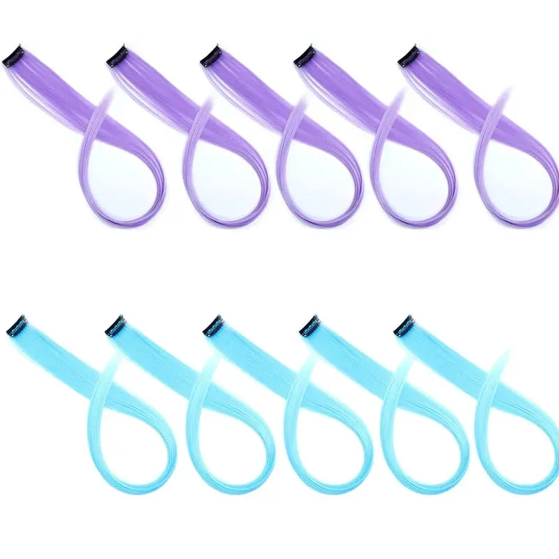 10PCS/Pack Synthetic Colored Party Highlights Clip in Hair Extensions for Girls Omber Colors Long Straight Hairpieces — image 9