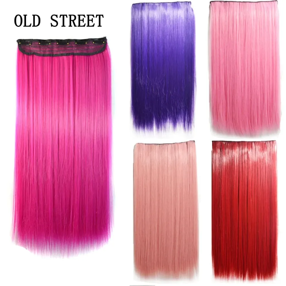 24 Inch Synthetic One Piece 5 Clips In Hair Extensions Long Straight High Temperature Fiber Colorful Hairpiece for Women — image 3