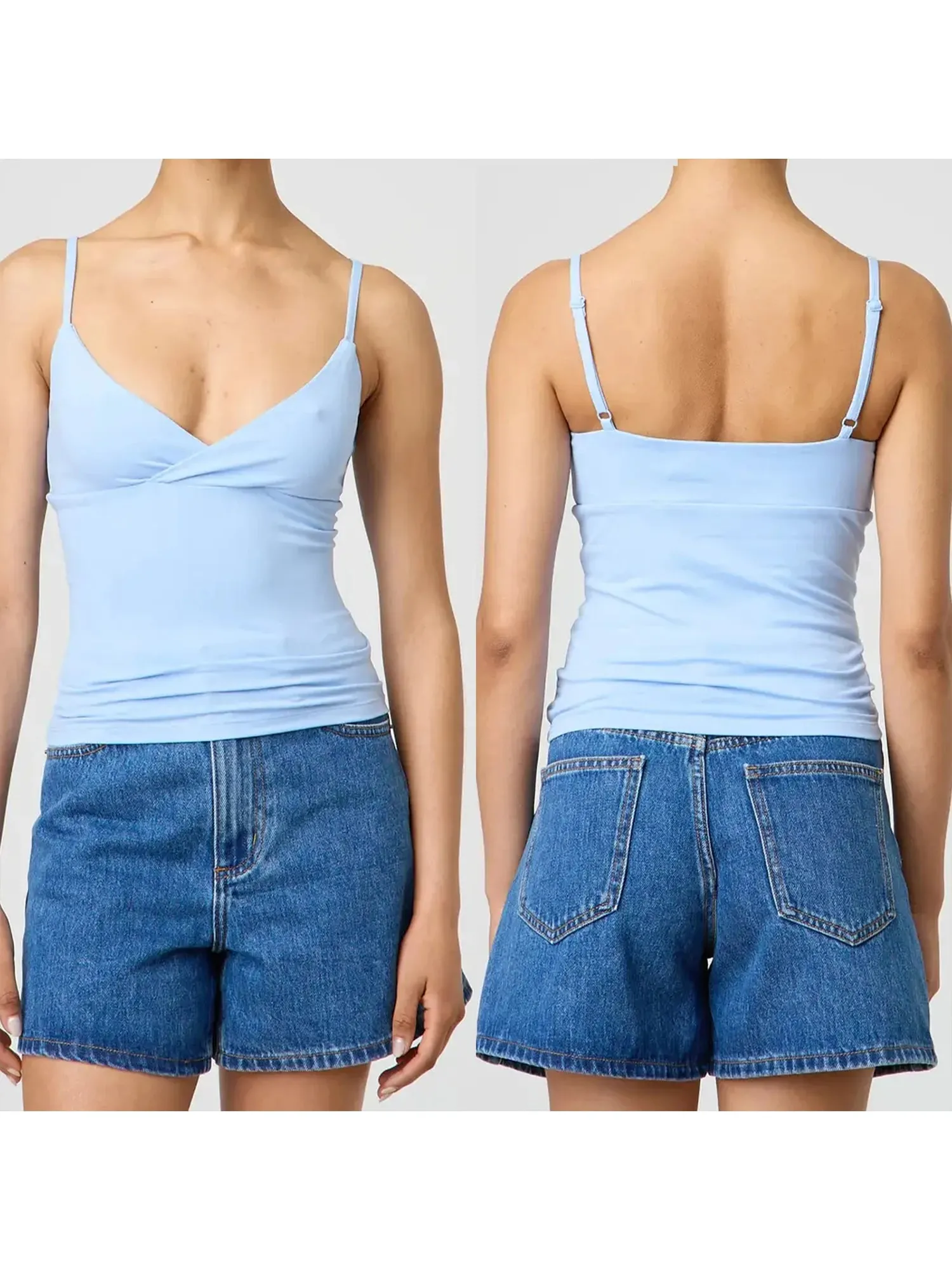 Y2k Clothes Women's Summer Cropped Cami Tops Sleeveless Open Back V Neck Solid Color Slim Fit Tank Tops — image 10