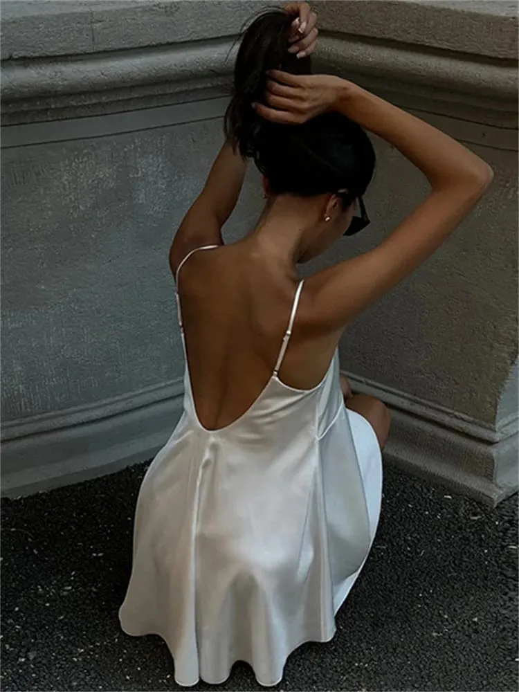 Tossy V-Neck Lace Backless Mini Dress For Women Slim White Patchwork Spaghetti Fashion Dress Summer Sexy Female Halter Dresses — image 5
