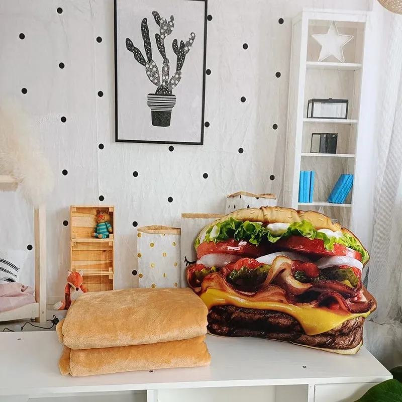 Travesseiro de hambúrguer de pelúcia realista, brinquedo de simulação, travesseiro de lance de hambúrguer de fast food com cobertor, almofada 2 em 1 — image 11