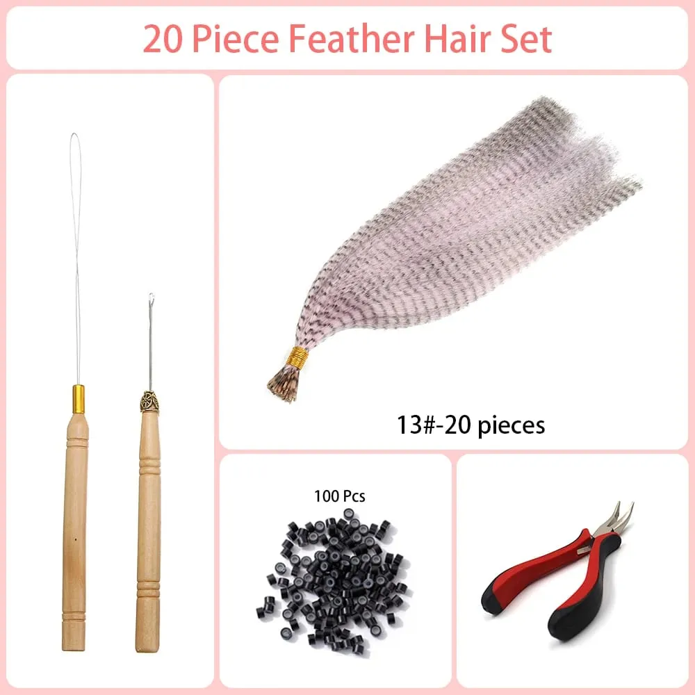 Synthetic Colored I-Tip Faux Feather Hair Extensions 16" 20 Strands/Pack Women's Heat Resistant Fiber Toolset Wig Accessories — image 20