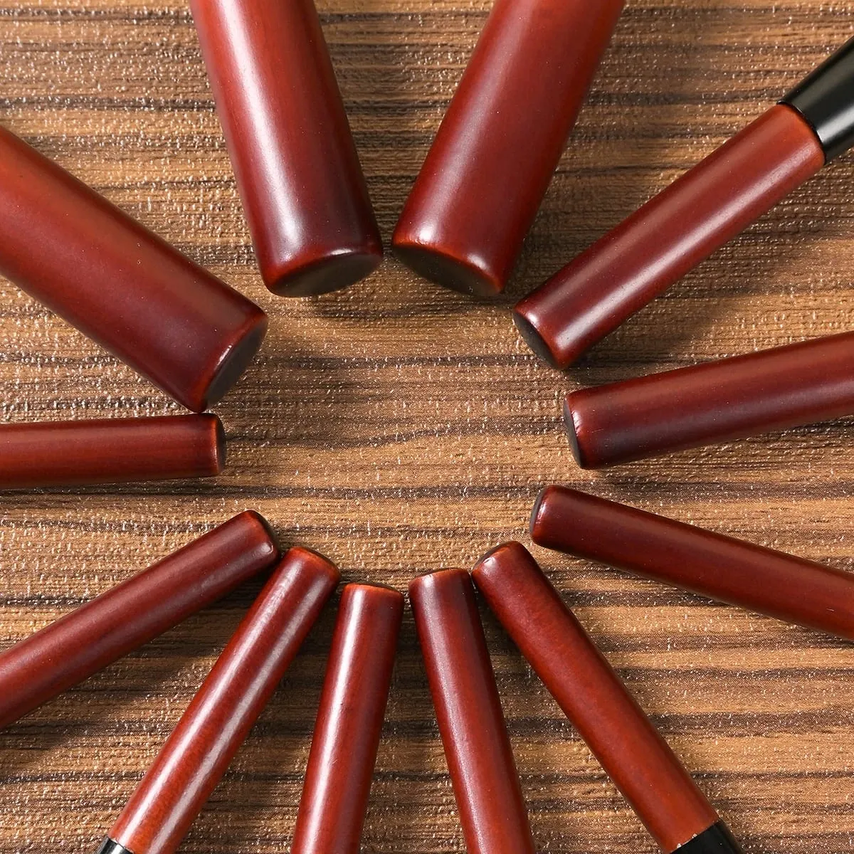 13 PCS Berus Mekap Walnut Set Saiz Perjalanan Profesional Berus Mekap Mini Tanpa Shed Tan Dengan Sarung — image 5