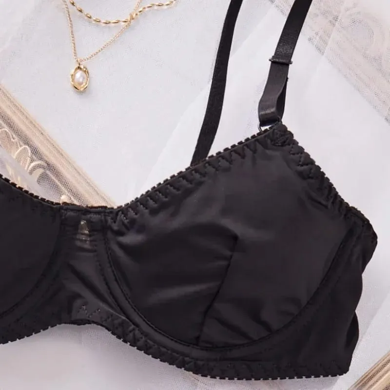 Ladies Smooth Comfortable Thin Underwear Women Sexy Nightwear Inner Solid Color Sleep Underwear Bra Set — image 6