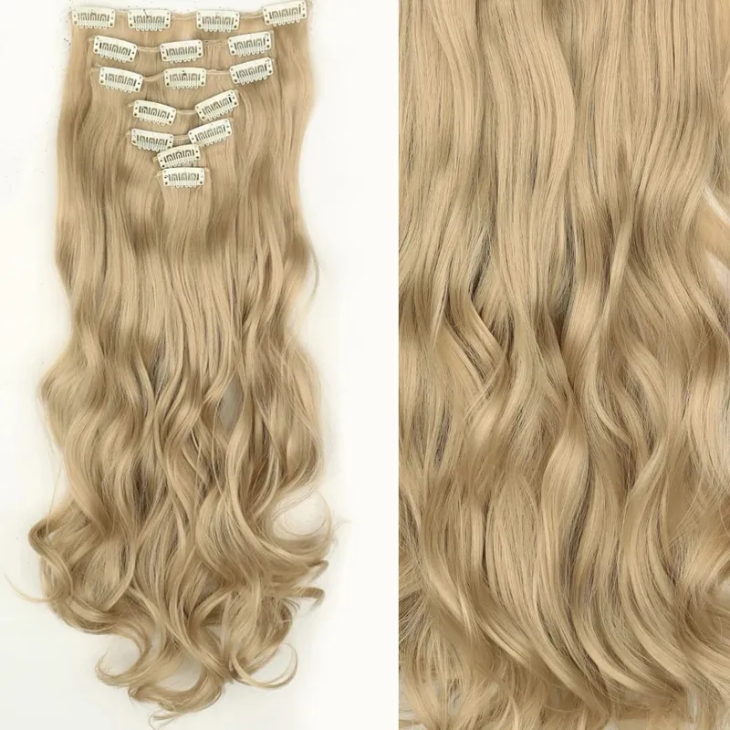 24Inch Synthetic Extension 16 Clips Blonde Hair Natural Long Wavy 7Pcs/Set Heat Resistant Fiber Hairpiece Black Brown Hairstyle — image 16