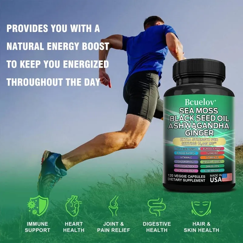 All in One อาหารเสริม Sea Moss Black Seed Oil Ashwagandha Ginger Enhanced Immunity & Energy 120 แคปซูล — image 3