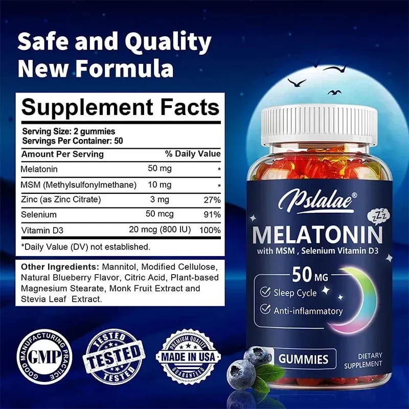 Melatonin Gummies 50mg - Sleep Support Stress Relief Improved Sleep Quality Boosted Energy Production Increased Vitality