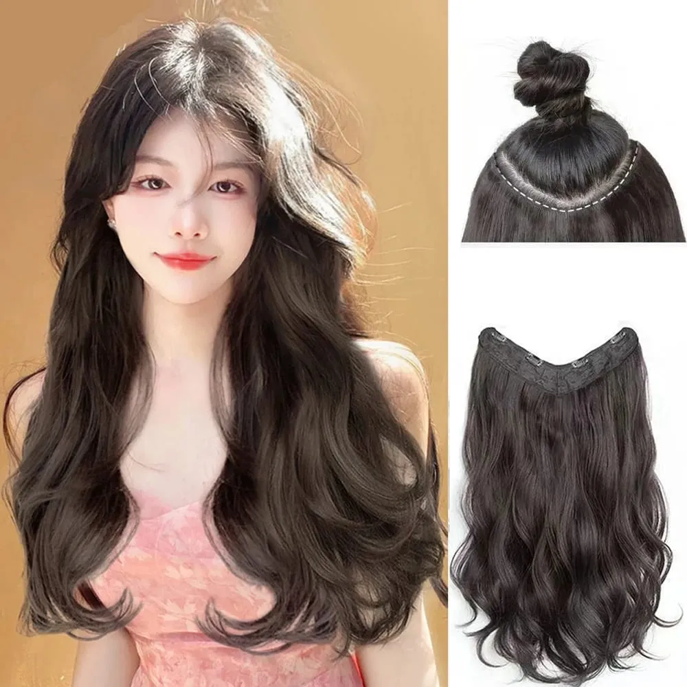 22Inch Synthetic V-shaped 4 Clips One Piece Long Curly Water Wave Clips In Hair Extensions Hair Pieces For Women — image 2