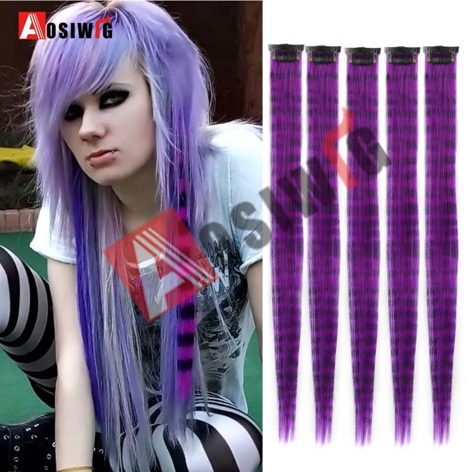 5PC Synthetic Feather Hair Extensions With Clips Heat Resistant Straight Hair Extensions Color Colored Black Hair Clip Womens 8G — image 16