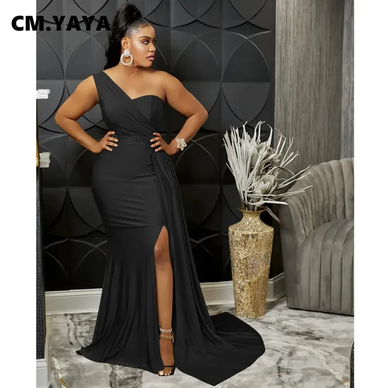 CM.YAYA One Shoulder Skew Neck Tassel Side Floor Length Mermaid Long Maxi Dress Women 2022 Sexy Party Club Even Prom Dresses — image 3