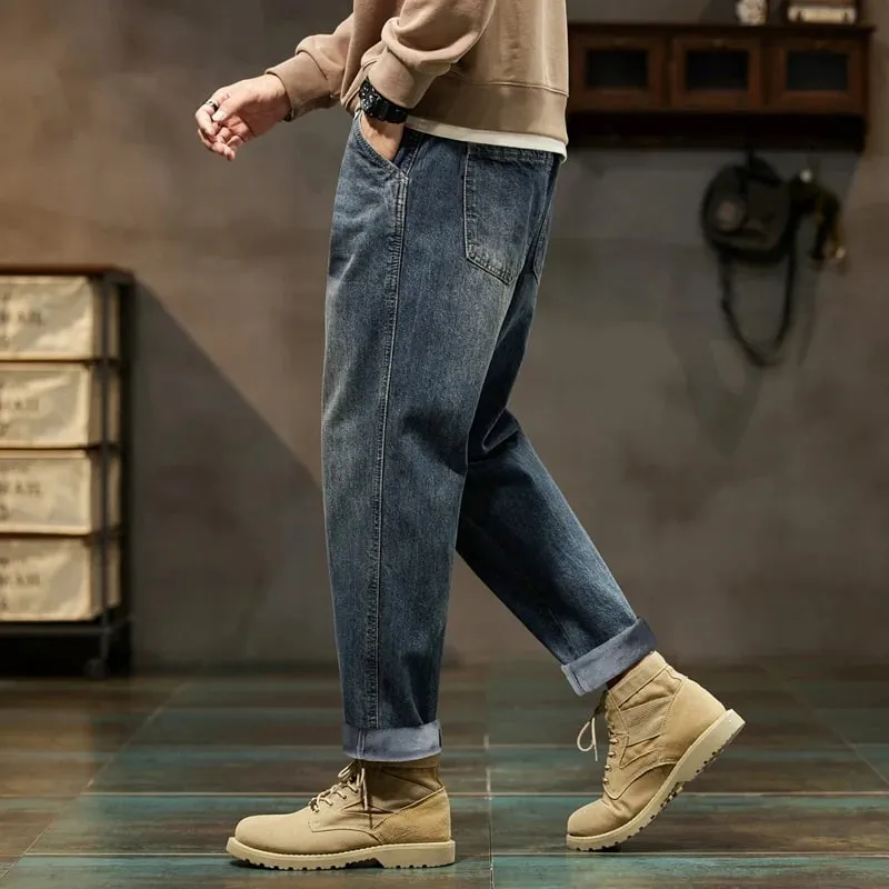 2026 Cargo Jeans Men Harem Pants Loose Baggy Pants Blue Patched Fashion Designer Pockets Trousers Oversized Tapered Streetwear — image 5
