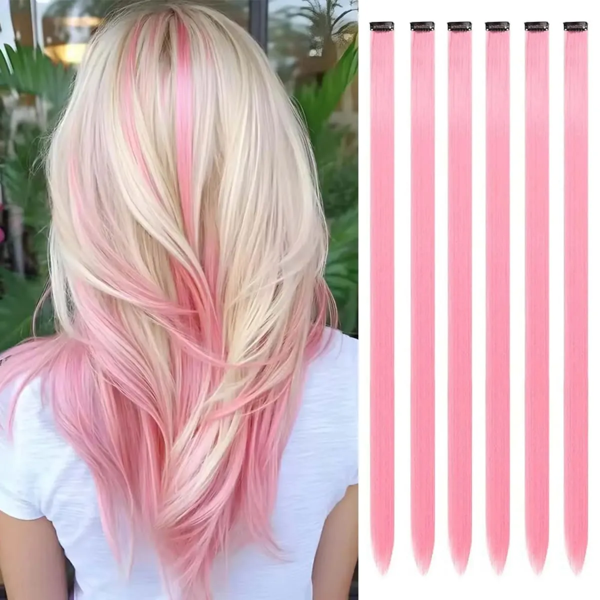 6 pçs extensões de clipe sintético 24 Polegada extensões de cabelo colorido destaques festa longo em linha reta hairpieces para mulheres crianças menina — image 23