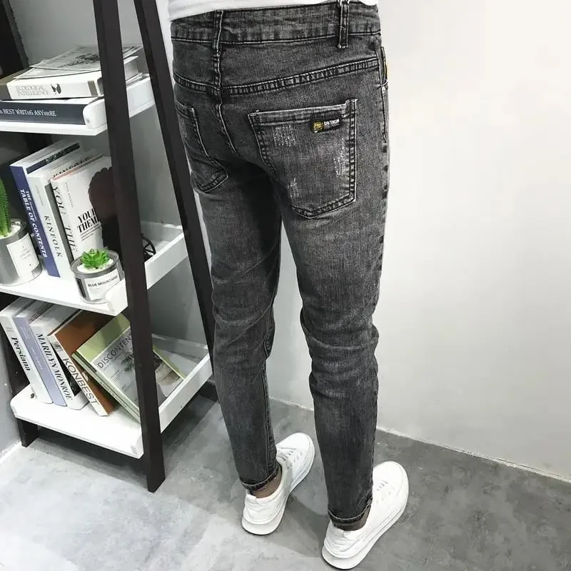 Spring Autumn 2024 Kpop Fashion Men's Denim Jeans Casual Slim Long Pants Korean Solid Black Boyfriend Designer Luxury Jeans — image 6